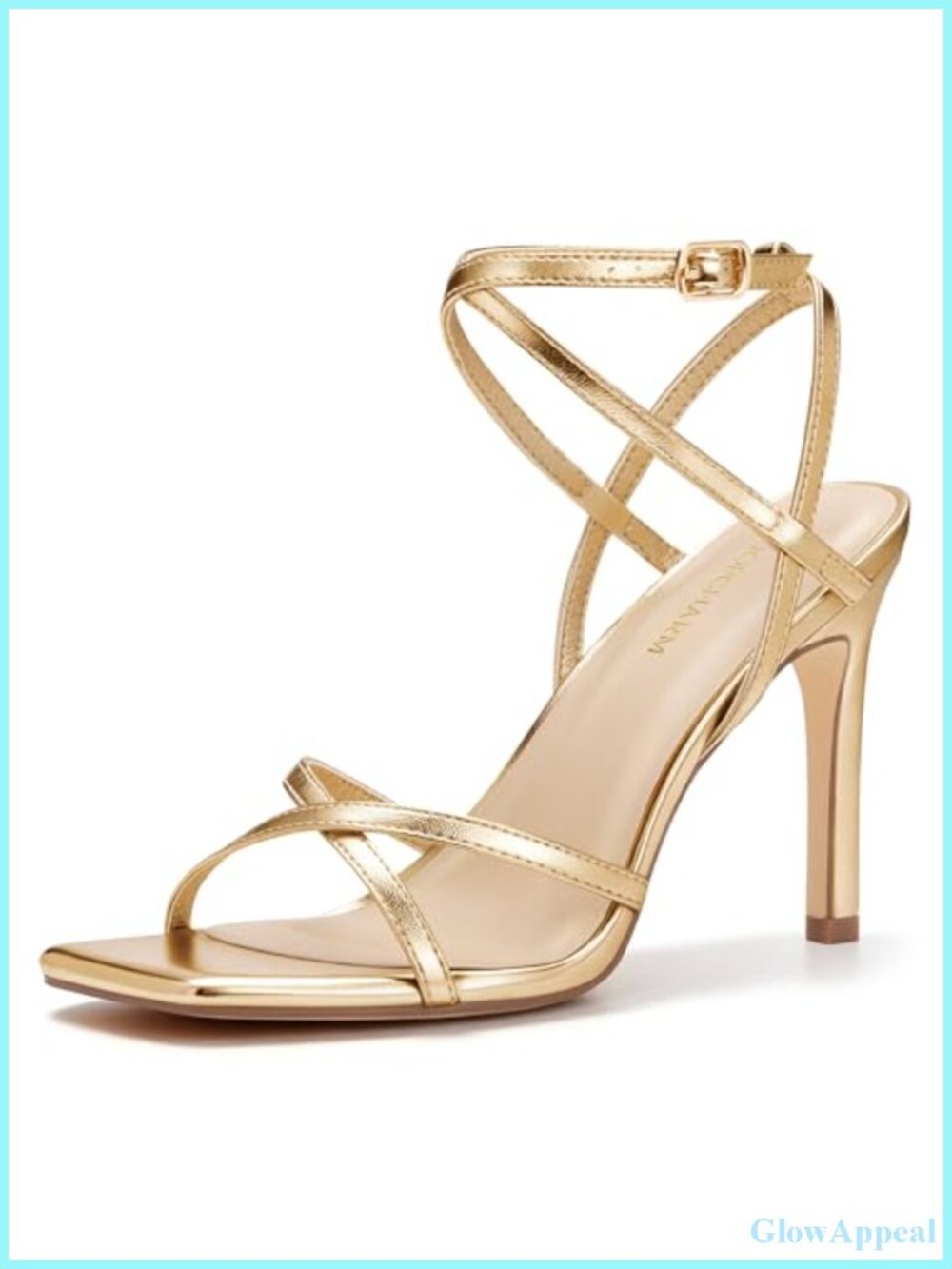 Women's Strappy Stiletto Heels Square Toe Ankle Strap Faux Leather Sandals